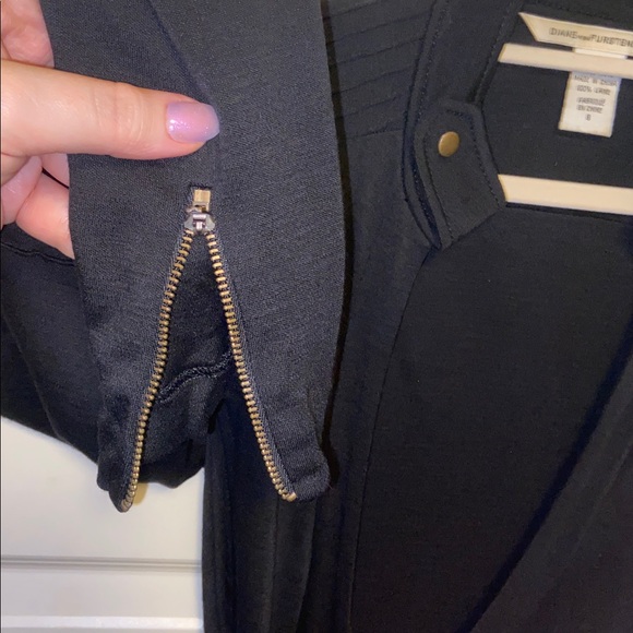 Diane Von Furstenberg Black Wool Belted Biker Wrap Dress Size 8 - Picture 6 of 11